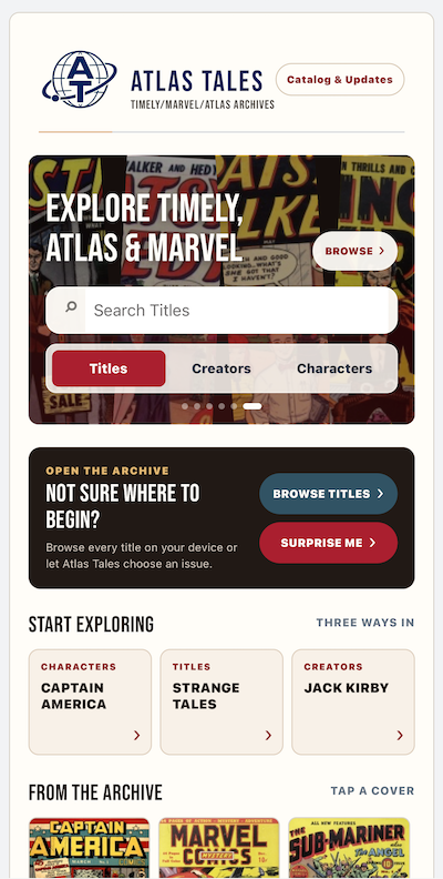 Atlas Tales app home screen on an iPhone
